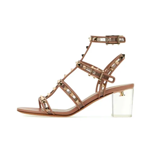 Valentino Garavani Rockstud Ankle Block Heeled Sandals Pink Women's