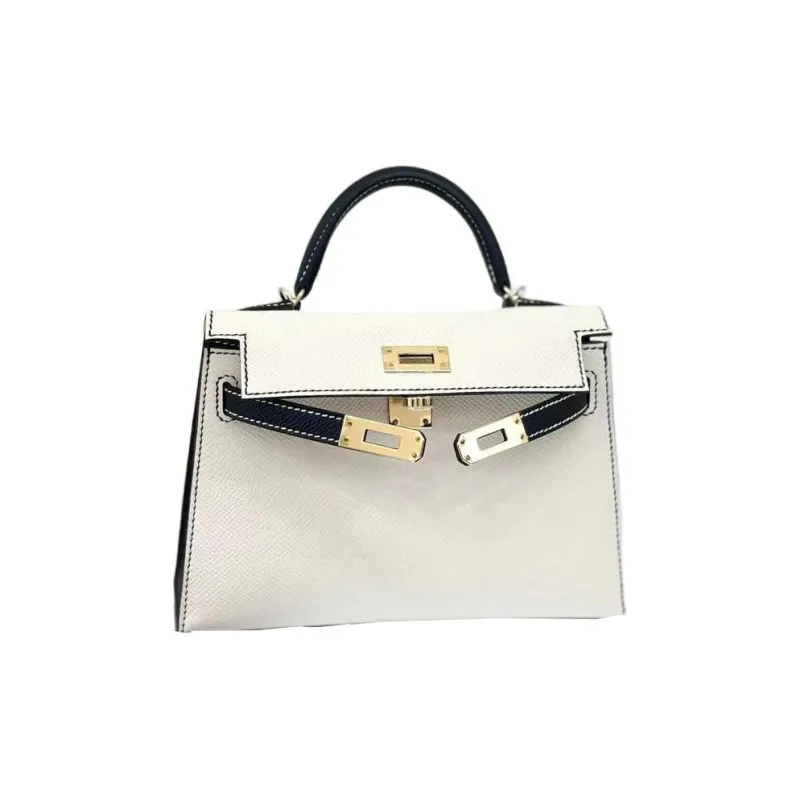 HERMES Mini Kelly Epsom Leather Shoulder Bag Crossbody Bag Handbag Mini Women's Black White-0