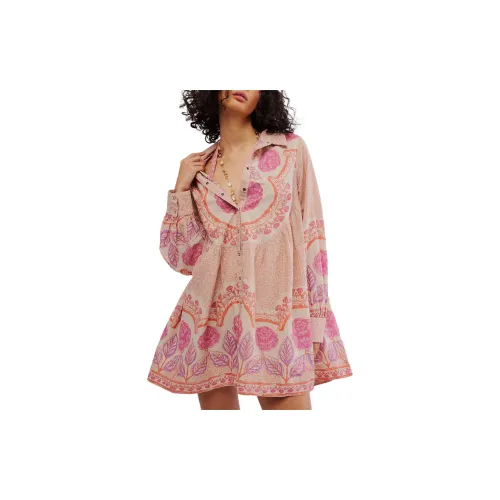 FREE PEOPLE Long-Sleeved Dresses Women's Pink Combo/Pink Combo