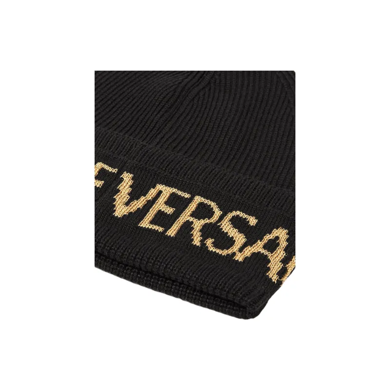 VERSACE Logo print Ribbed knit Beanie-1