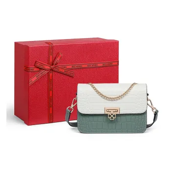 C°BANNER Cow Leather With Synthetic Leather Small Square Bag, Crossbody Bag, Shoulder Bag Women's White & Green