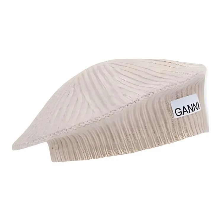 GANNI Knitted Fabric Blend Berets Women's Gray/Black/Milk Tea Beige-2
