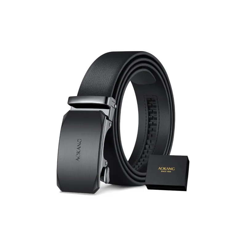 AOKANG Ritual Elegance Belt With Automatic Buckle Cow Leather Leather Belts Men's Black Width  3.5cm-1