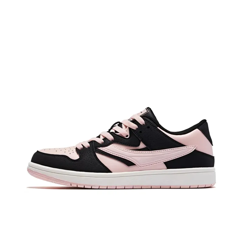 QIAODAN Cushioned Wear Resistant Lightweight Breathable Slip Resistant Low Top Skateboard Shoes Women's Pink Black-0