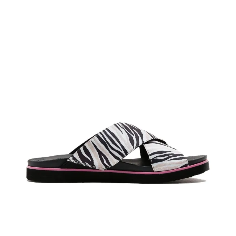 Skechers Rubber Sole Slide Slippers Women's Black White-1