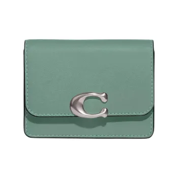 COACH Card Case Calfskin Coin Purses Wallets Mini Women's Blue Crystal