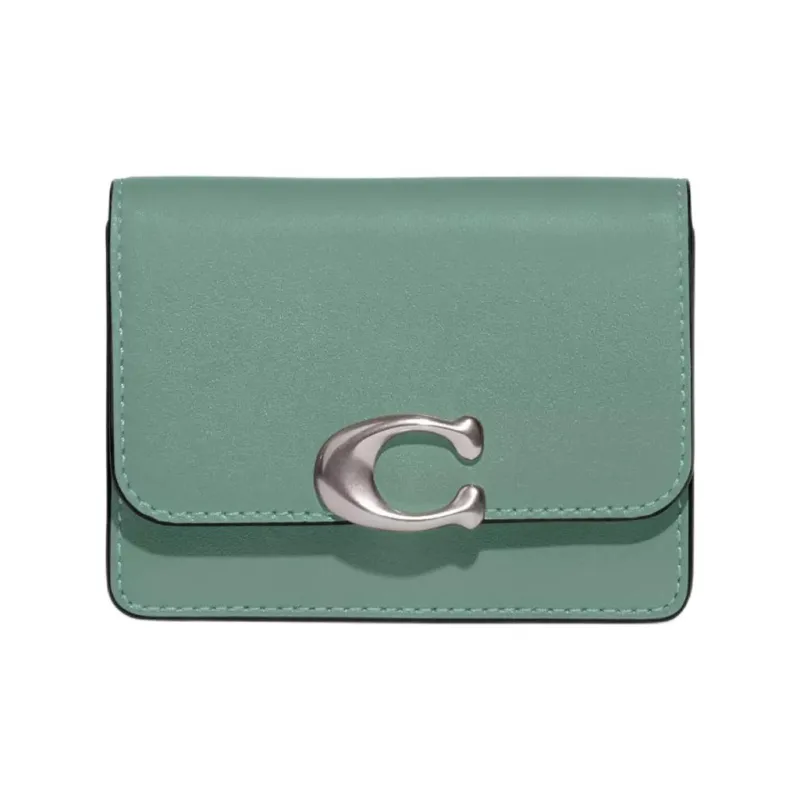 COACH Card Case Calfskin Coin Purses Wallets Mini Women's Blue Crystal-0