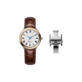 Brown White Stitch Genuine Leather-Silver-Tone Buckle Women's