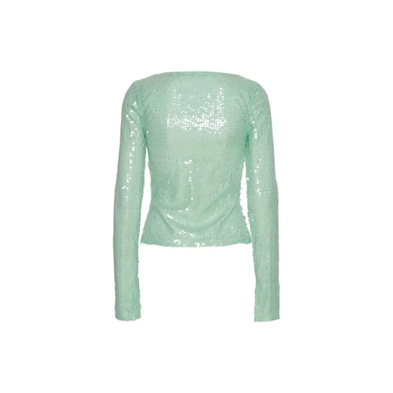 Rotate Rotatae Sequins V Neck Long Sleeved T Shirt-1