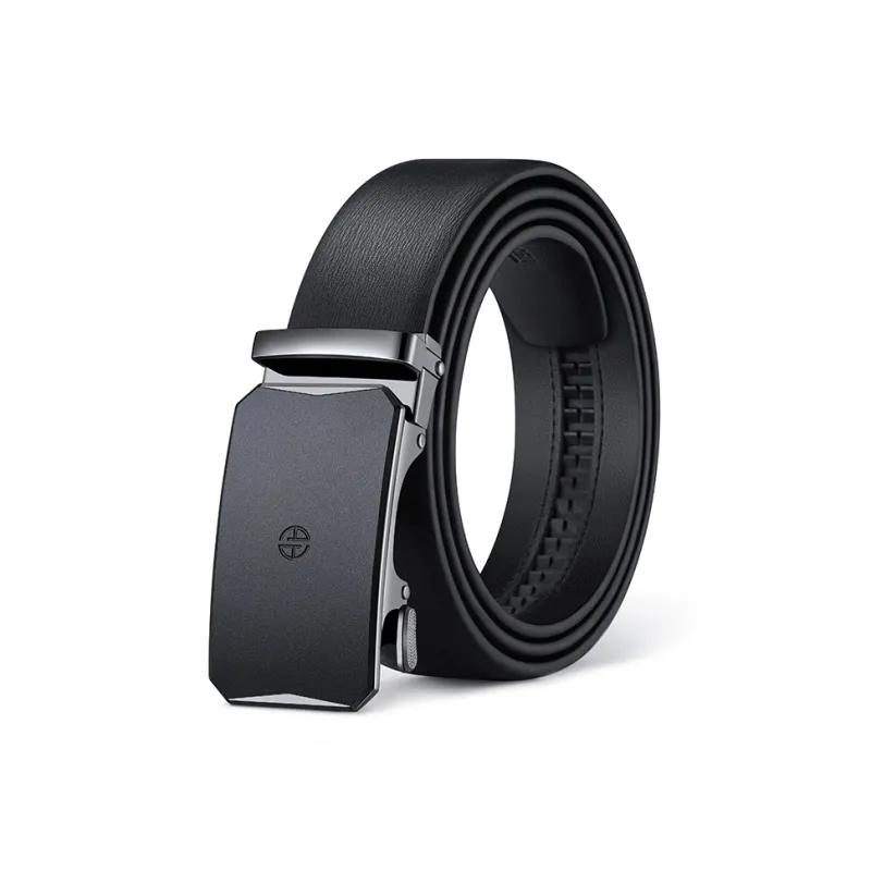 AOKANG Cow Split Leather Trends Men's Black Strap Fashion Versatile Design Durable Width 3.5cm-1