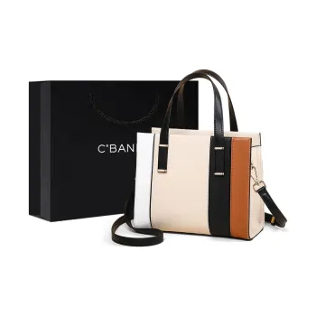 C°BANNER Cow Leather With Synthetic Leather Portable One Shoulder Tote Regular Women's Ecru Patchwork