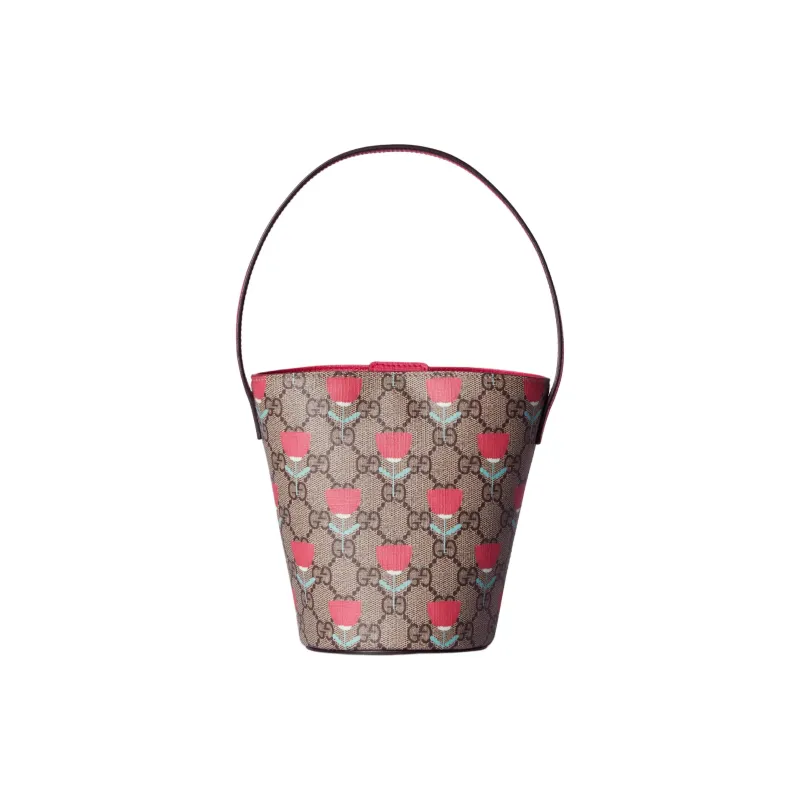 GUCCI Supreme Canvas Bag, Bucket Bag, Handbag Kids' Pink & Ebony-3
