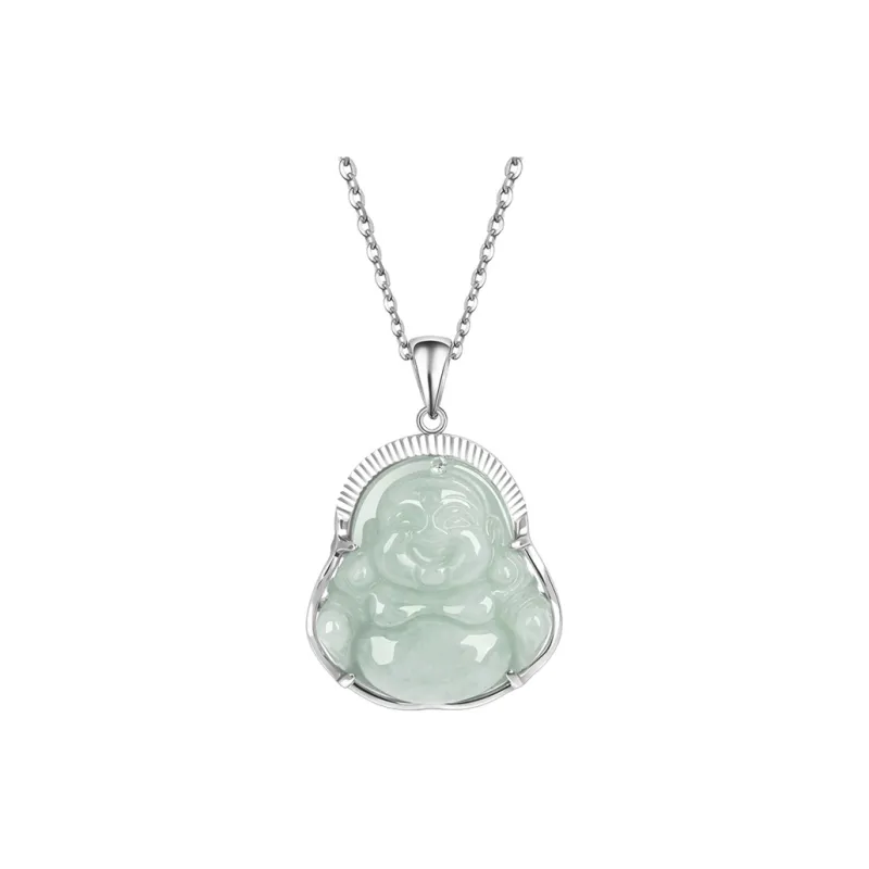 MOONS FAME Bean Type Jadeite Laughing Buddha Necklace Women's-2
