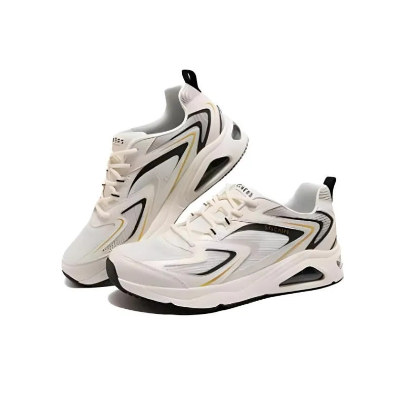 Skechers Street Tres Air Uno Cushioning Breathable Low Top Casual Running Shoes Men's White Gold-2