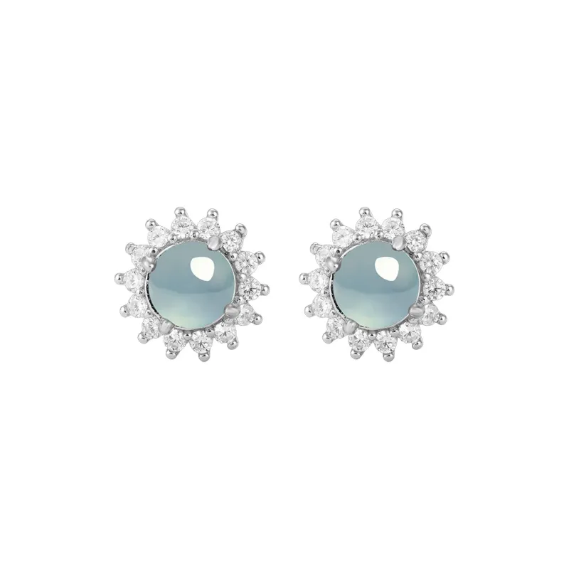 Purple Muli Ice Glutinous Blue Water Jadeite Stud Earrings Women's-3