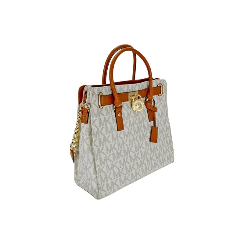MICHAEL KORS Hamilton Series PVC One Shoulder Handbags Large Size Women's Vanilla White & Leather Brown-1