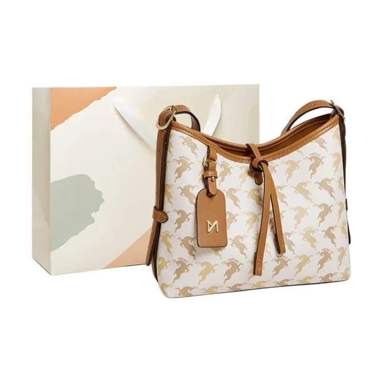 15 MINS Synthetic Leather Shoulder Bag Tote Bag Handbag Medium Size Women's Coffee/Ecru-5