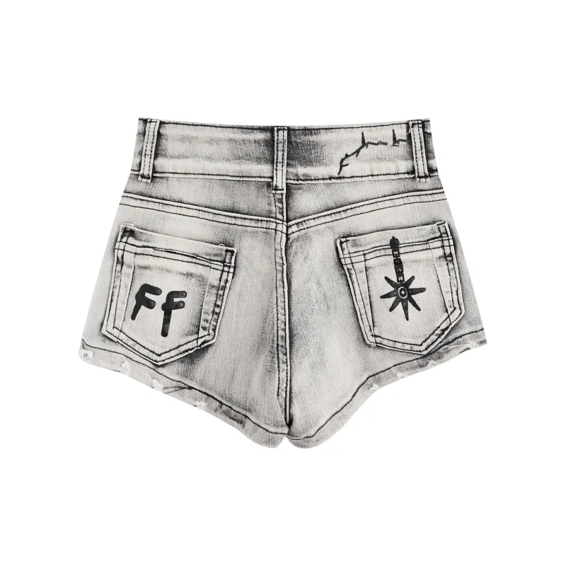 Garbege Denim Shorts Women's Black Gray-1