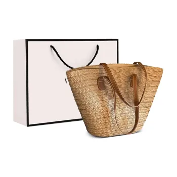 VINEY Fabric Straw Bag Portable Tote Shopping Bag Shoulder Bag Large Size Women's Khaki