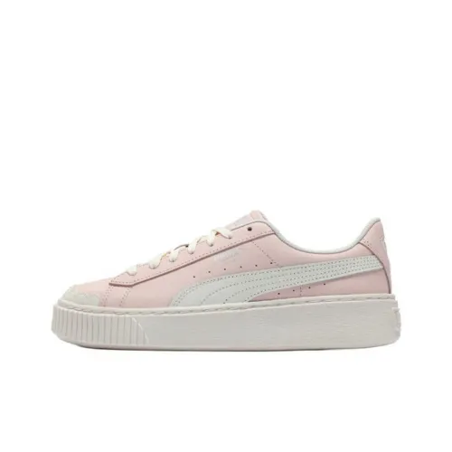 PUMA BASKET PLATFORM Slip-Resistant Low-Top Skateboard Shoes Women's Pink White
