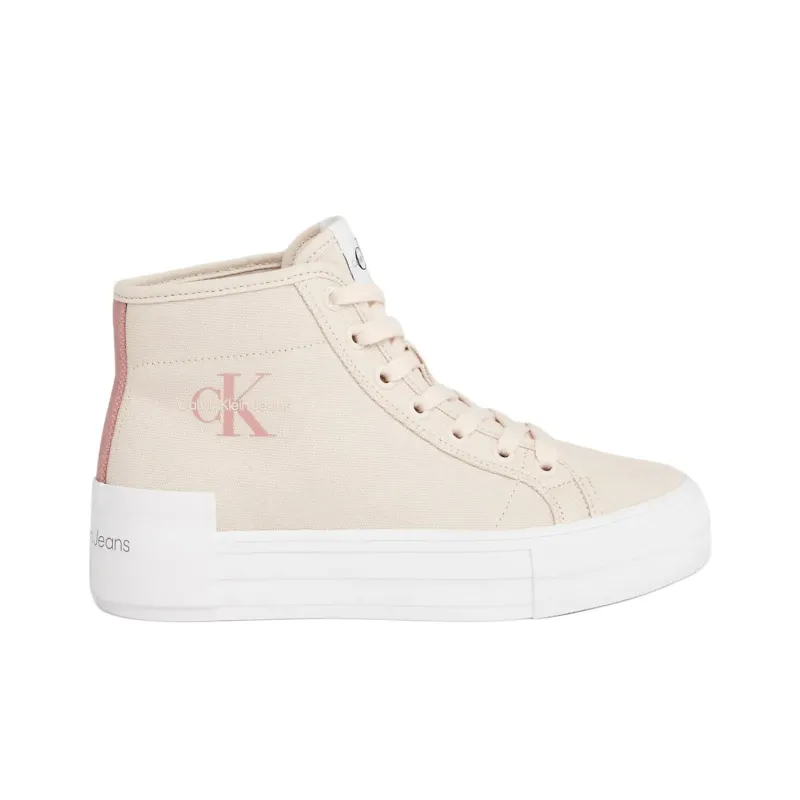CKJ CALVIN KLEIN JEANS High Top Skateboard Shoes Women's Beige-1