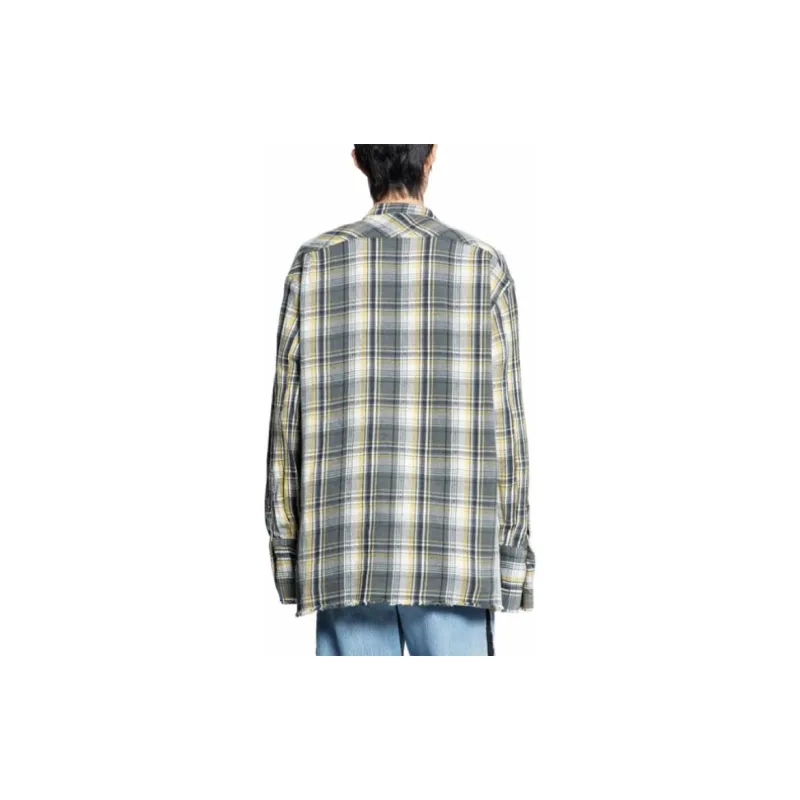 GREG LAUREN Raw-cut Hem Plaid Cotton Shirt-1