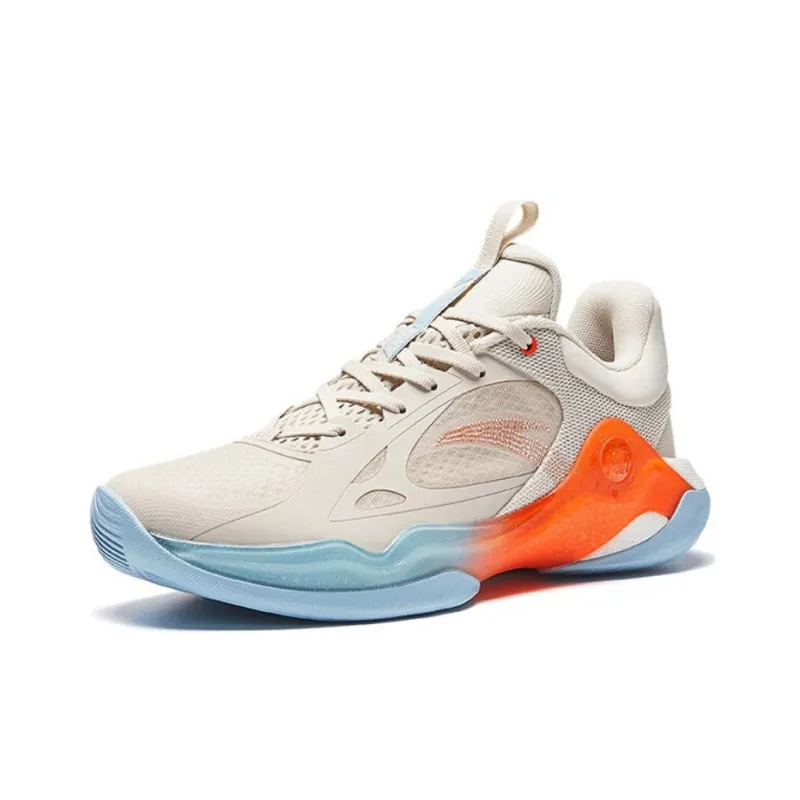 Anta Sky Blue RETRO Skyline RETRO Abrasion-Resistant Low-Top Basketball Shoes Men's Beige Orange-1