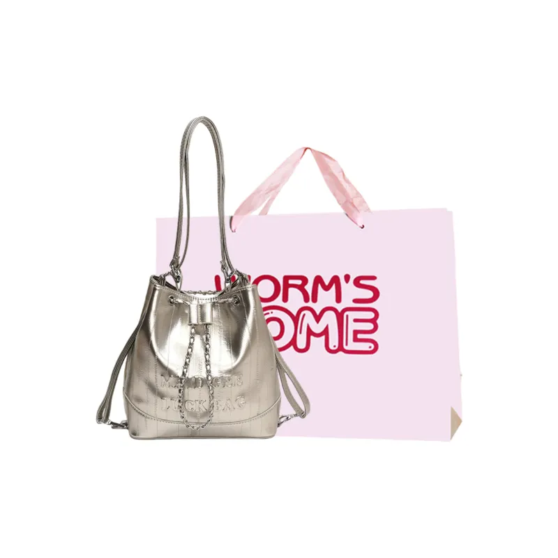 Worm's Home PU One Shoulder Crossbody Backpack Handbag Regular Women's White/Silver/Black-7