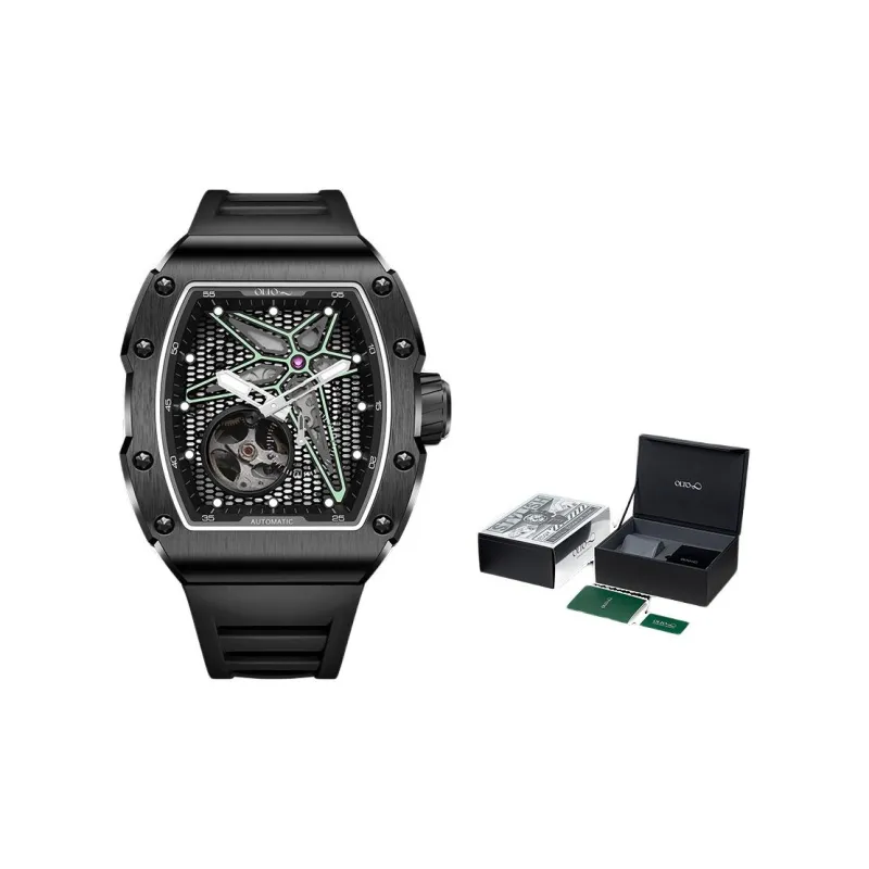 OLTO 8 Astral Series Wrist Watch Automatic Mechanical Movement Silicone Strap Black Dial Men's Watches-8