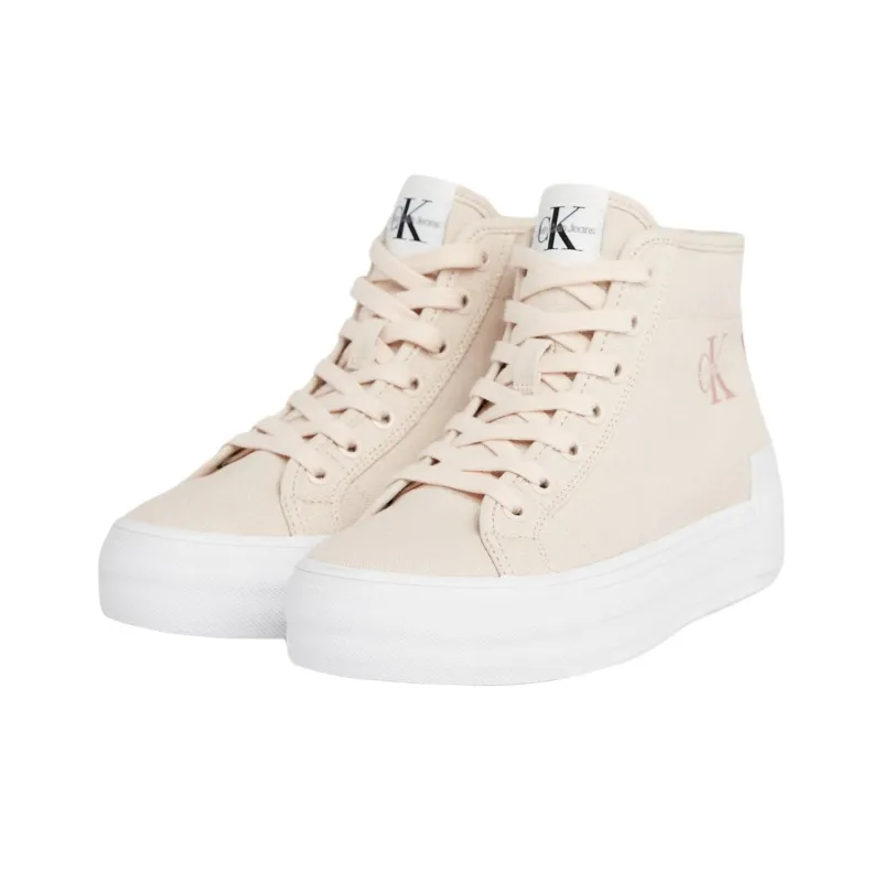 CKJ CALVIN KLEIN JEANS High Top Skateboard Shoes Women's Beige-2