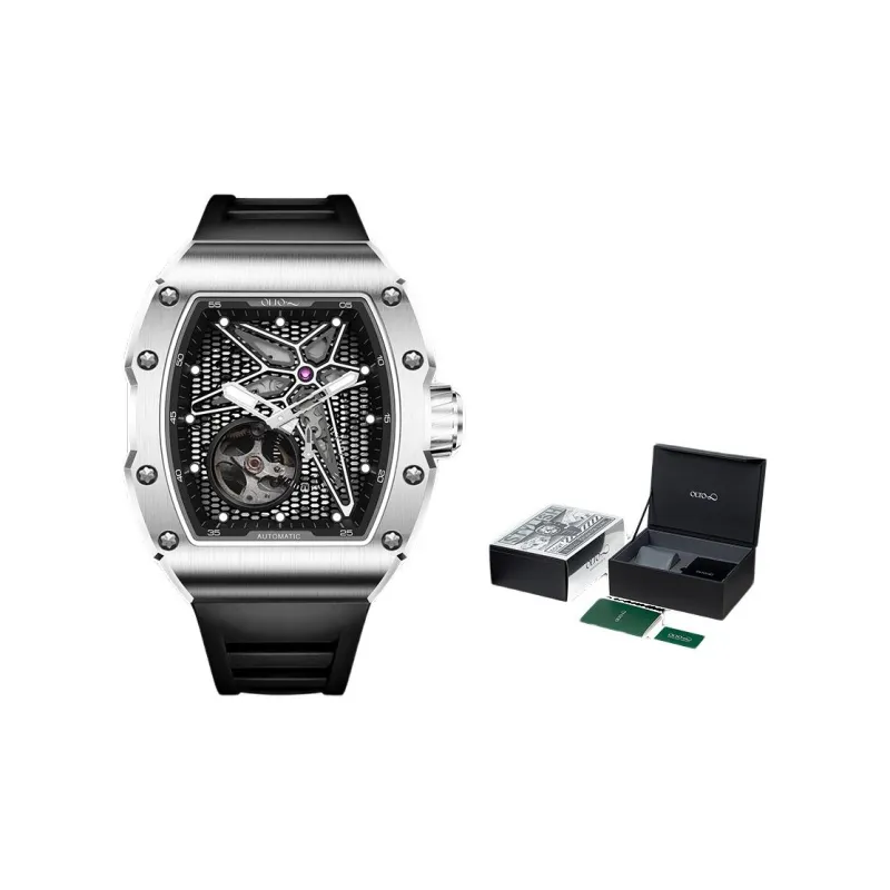 OLTO 8 Astral Series Wrist Watch Automatic Mechanical Movement Silicone Strap Black Dial Men's Watches-12