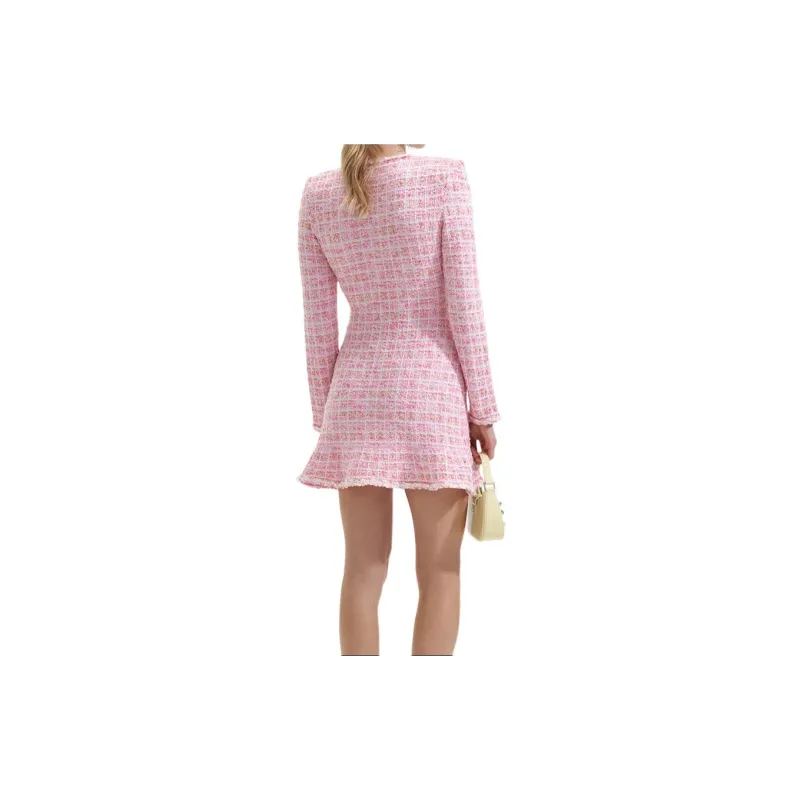 Self portrait Long Sleeved Dress Women's Red And Pink Plaid-1