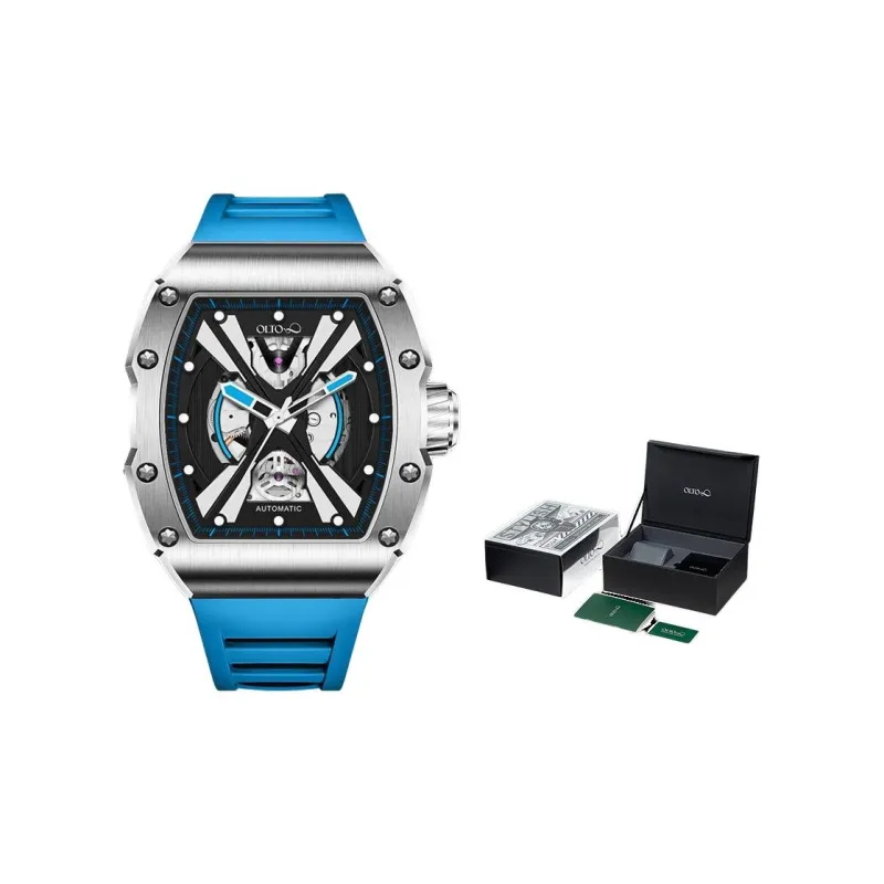 OLTO 8 Explorer Collection Wrist Watch Automatic Mechanical Movement Silicone Strap Black Dial Men's Watches-9
