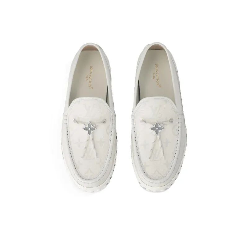 LOUIS VUITTON Racer Moccasins Shoes 'White Mesh Monogram'-3