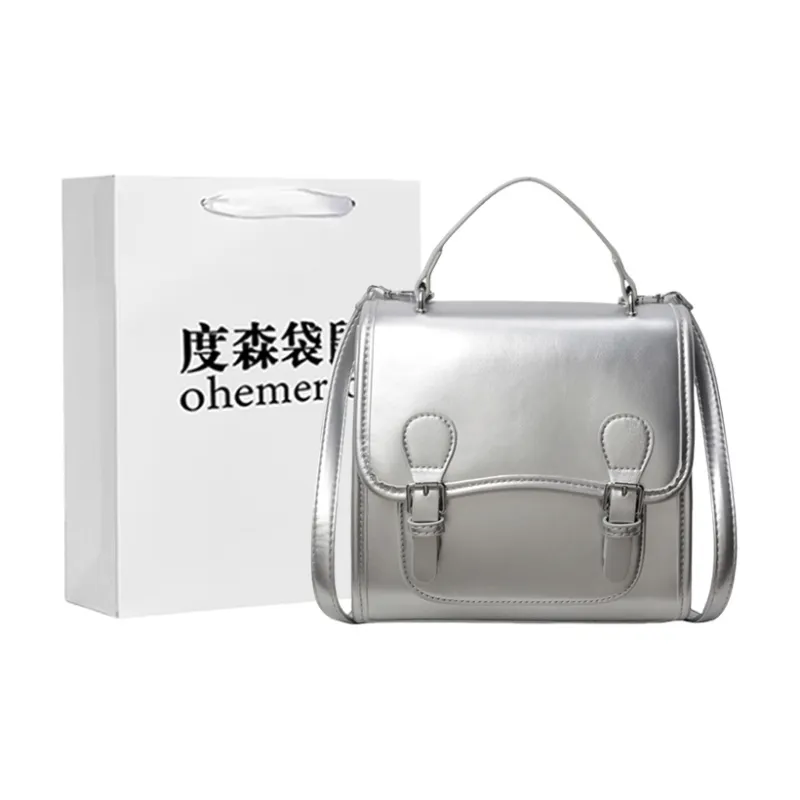 Dusen Kangaroo PU One Shoulder Portable Backpack Women's White/Silver/Burgundy/Black-7