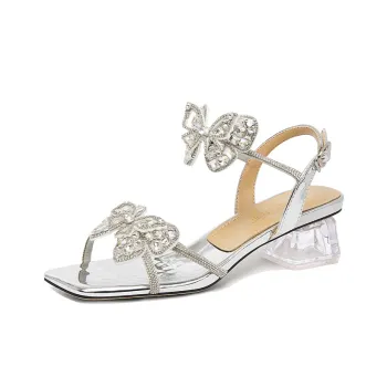 Lily Wei Butterfly Wings One-Strap Sandals 4cm Women's Silver