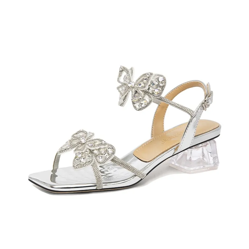 Lily Wei Butterfly Wings One-Strap Sandals 4cm Women's Silver-0
