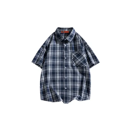 NORTHMORE Shirts Unisex Navy Blue Plaid