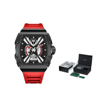 OLTO 8 Explorer Collection Wrist Watch Automatic Mechanical Movement Silicone Strap Black Dial Men's Watches