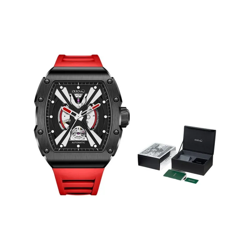 OLTO 8 Explorer Collection Wrist Watch Automatic Mechanical Movement Silicone Strap Black Dial Men's Watches-0