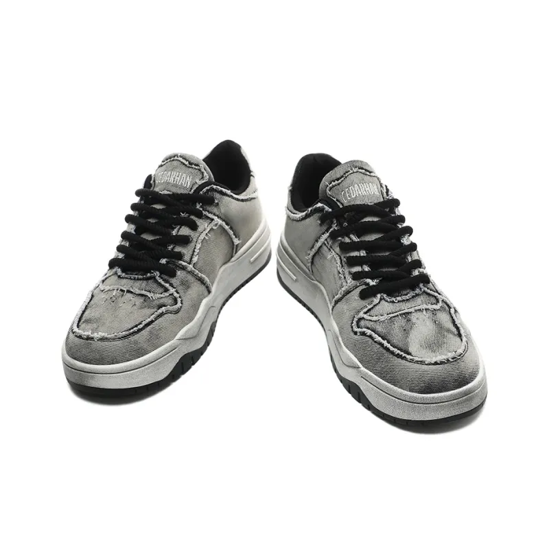 CEDAR HAN Anti-Slip Wear-Resistant Breathable Moisture-Wicking Low-Top Canvas Shoes Unisex Washed Gray Black-3