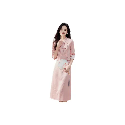 Yi Mengyuan Two Piece Skirt Sets Women's Pink