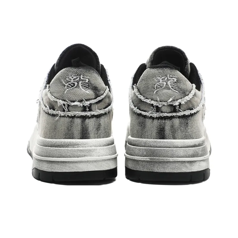 CEDAR HAN Anti-Slip Wear-Resistant Breathable Moisture-Wicking Low-Top Canvas Shoes Unisex Washed Gray Black-4