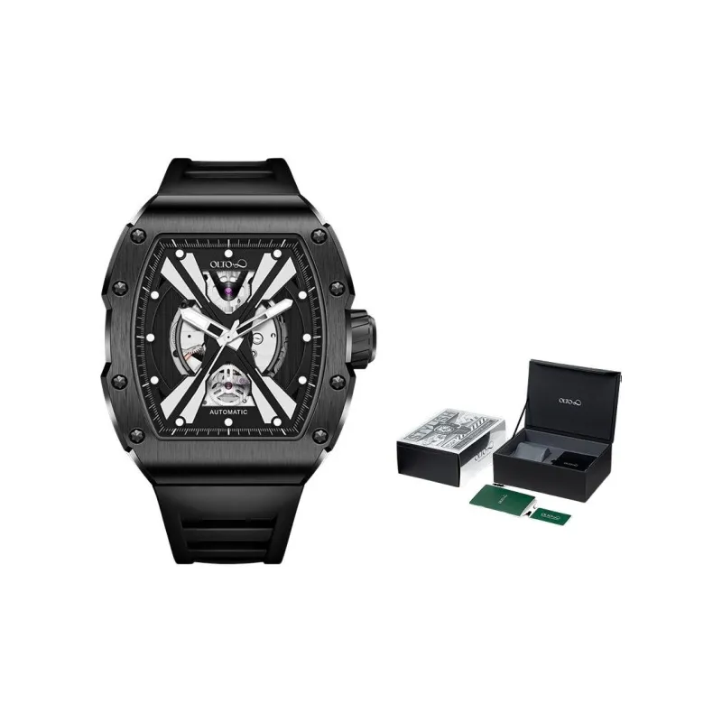 OLTO 8 Explorer Collection Wrist Watch Automatic Mechanical Movement Silicone Strap Black Dial Men's Watches-6