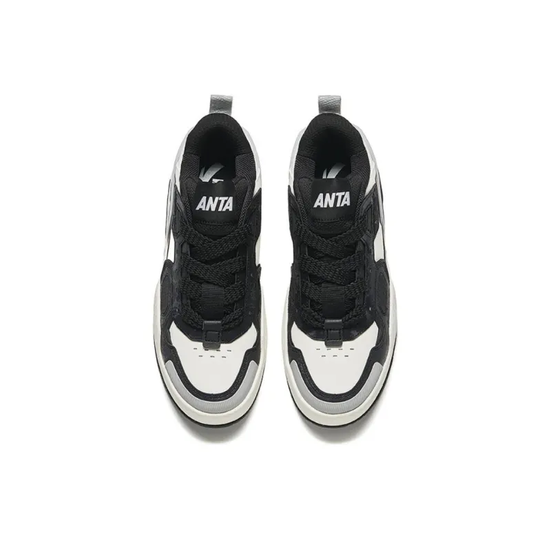 Anta Anti Slip Wear Resistant Low Top Skateboard Shoes Men's Black White-2