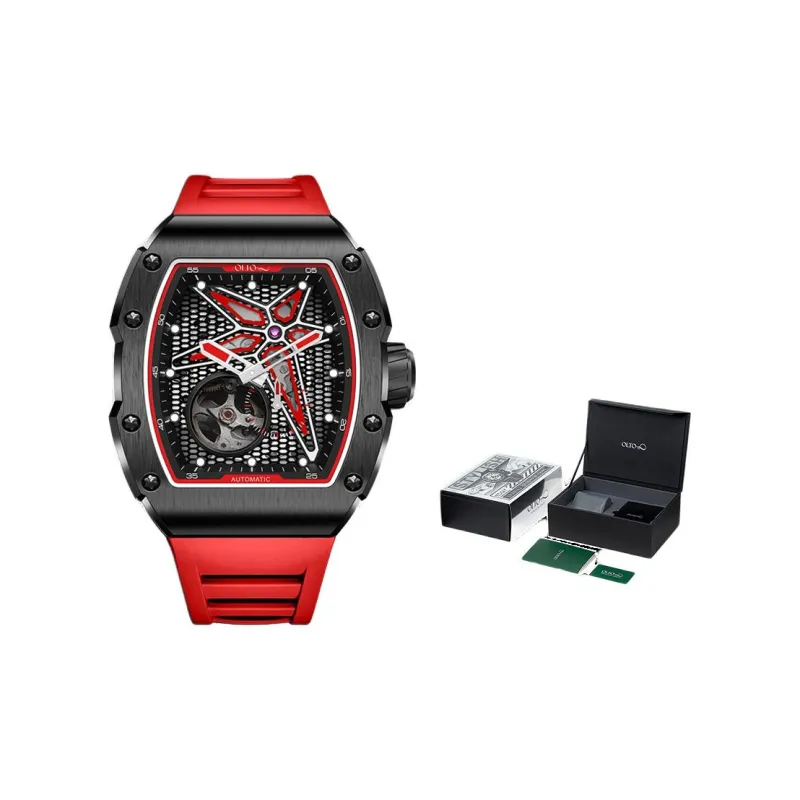 OLTO 8 Astral Series Wrist Watch Automatic Mechanical Movement Silicone Strap Black Dial Men's Watches-0