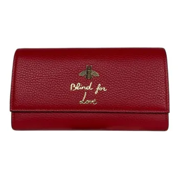GUCCI Animalier Series Leather Wallet Women's Red