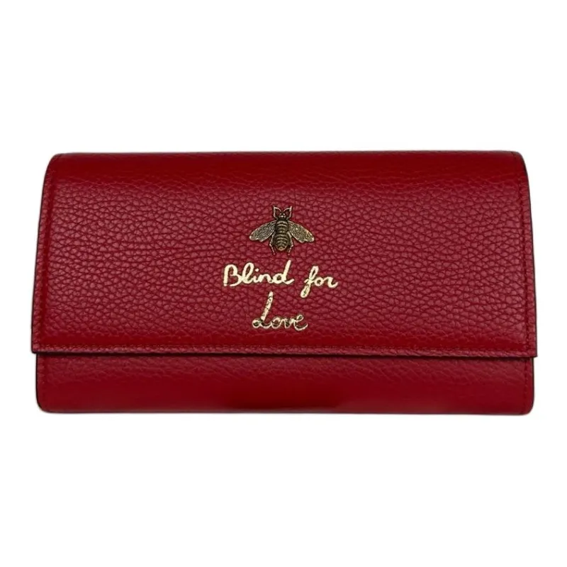 GUCCI Animalier Series Leather Wallet Women's Red-0