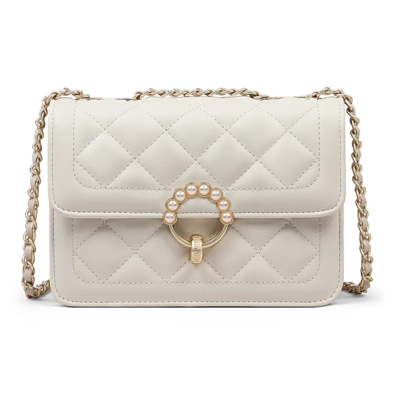 COMELY Cow Leather With Synthetic Leather Small Square Bag Shoulder Bag Women's Milkshake White-1