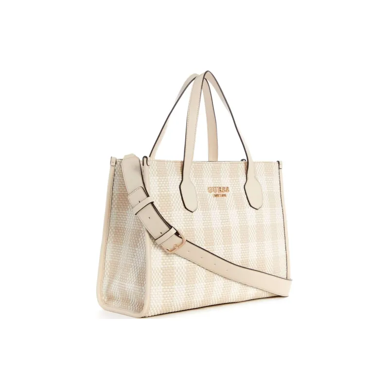 GUESS Faux Leather Tote Bag Shopping Bag Shoulder Bag Crossbody Bag Handbag Women's Gray White-1